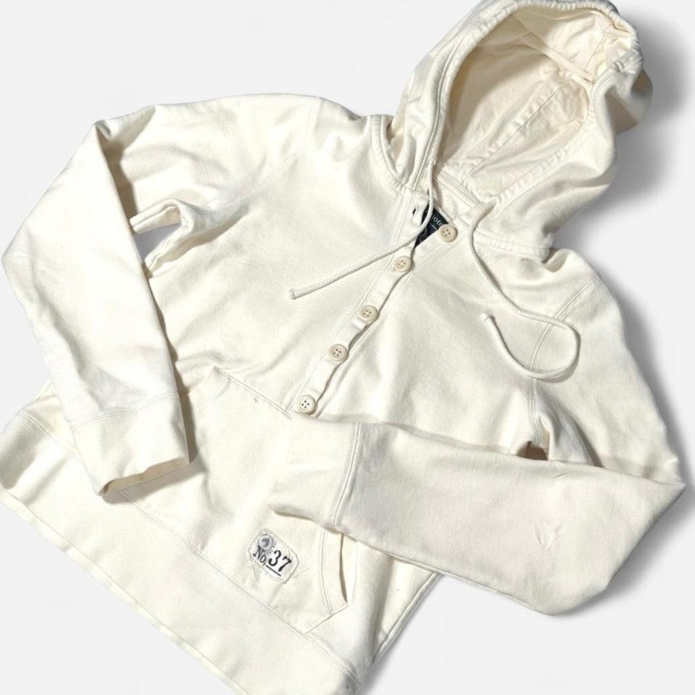 Vintage Y2K Button Up Hoodie, Bluenotes, Cream